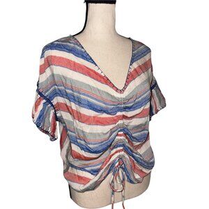 For The Republic Ruched Drawstring Crop Top Womens M Medium Multicolor Striped